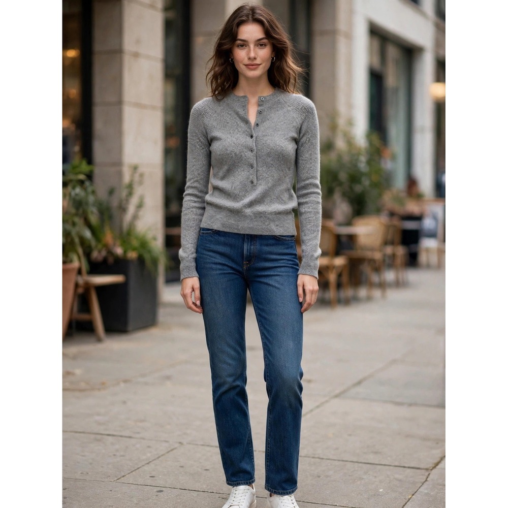 J.Crew Collection Italian Cashmere Henley Sweater Gray XXS Waffle Knit Raglan